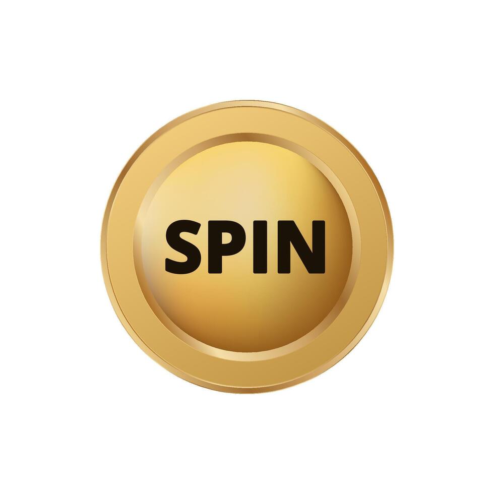 Golden coin with the word spin in bold black lettering on its shiny round surface vector