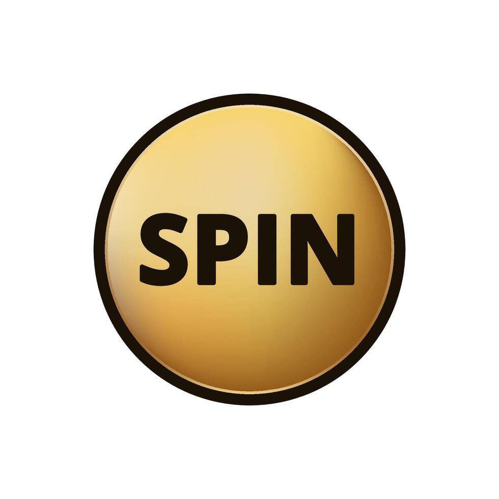 Gold circle button with the word spin in bold black font on the front vector