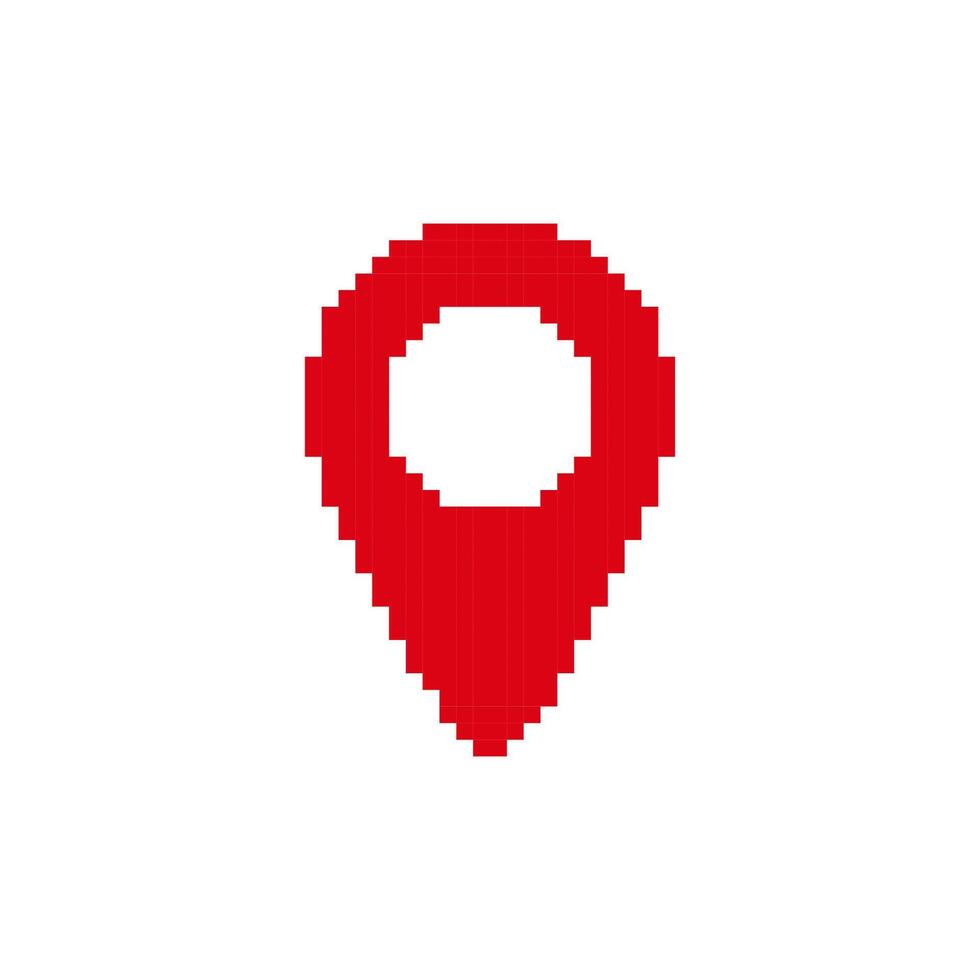 Red pixel art location pin symbol d with white center vector