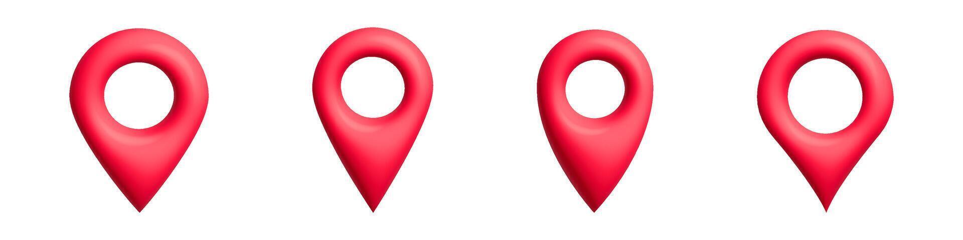 Four red location markers in a horizontal row indicate pins for map or directional use vector