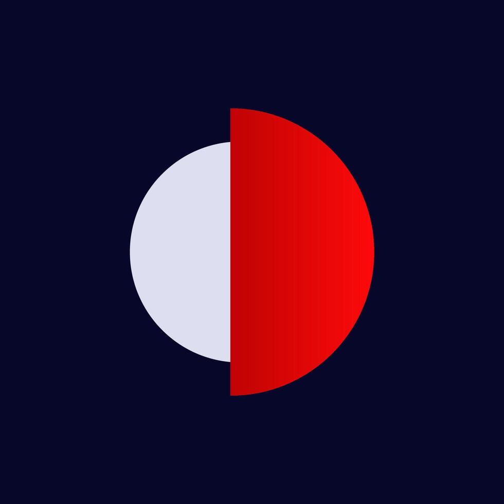 Minimalist red and white circle split in half with clean geometric design vector