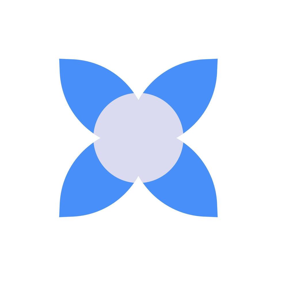 Four blue petals forming an abstract flower shape with central circular design vector