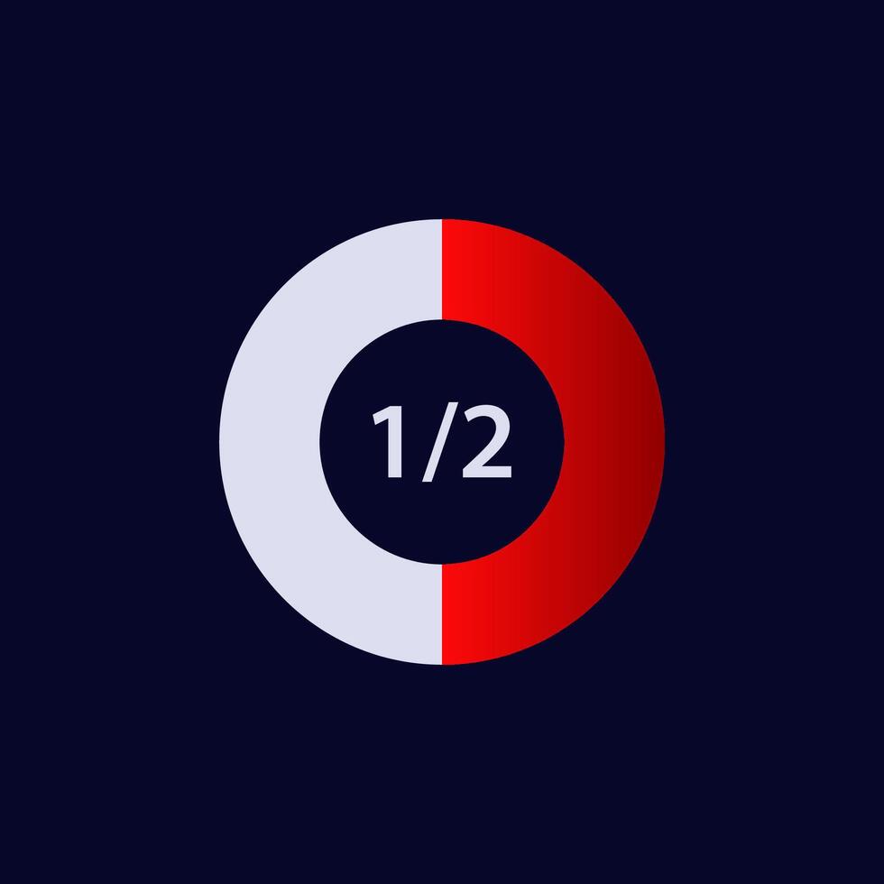 Half pie chart icon representing fifty percent fraction with crisp simple design vector