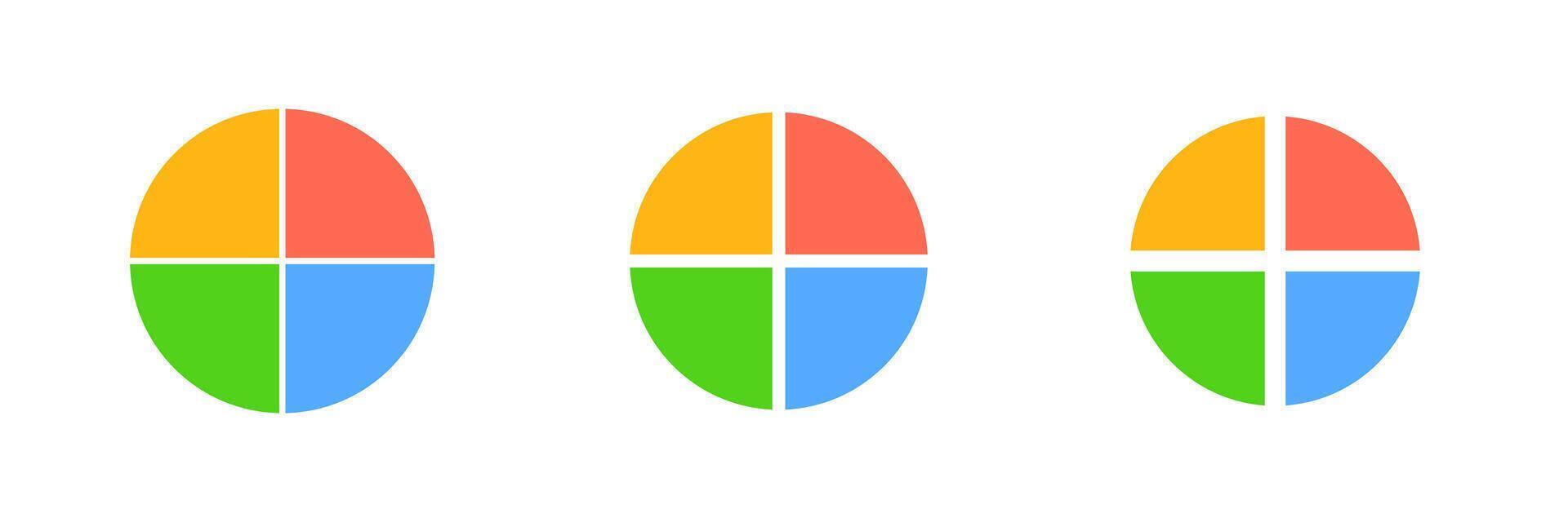 Colorful circular symbols divided into four quadrant sections with different bright hues vector