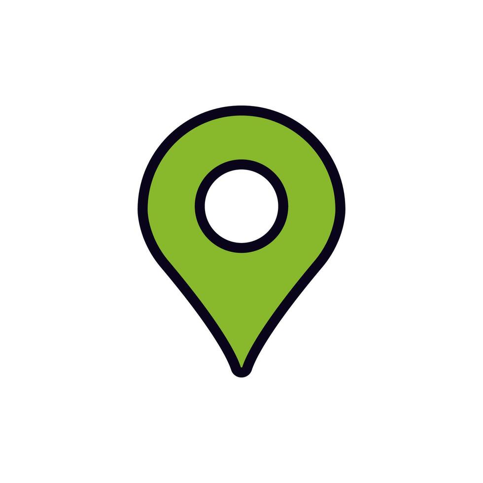 Green map pin icon with black outline represents location marker for maps and gps services vector