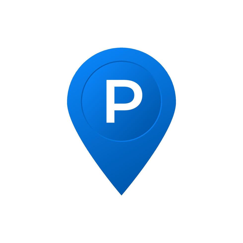 Blue location marker icon with letter p for parking indicating parking location or area vector