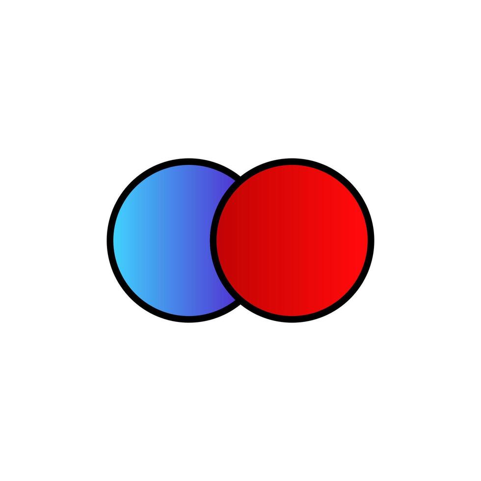 Overlapping blue circle and red circle with bold outlines vector