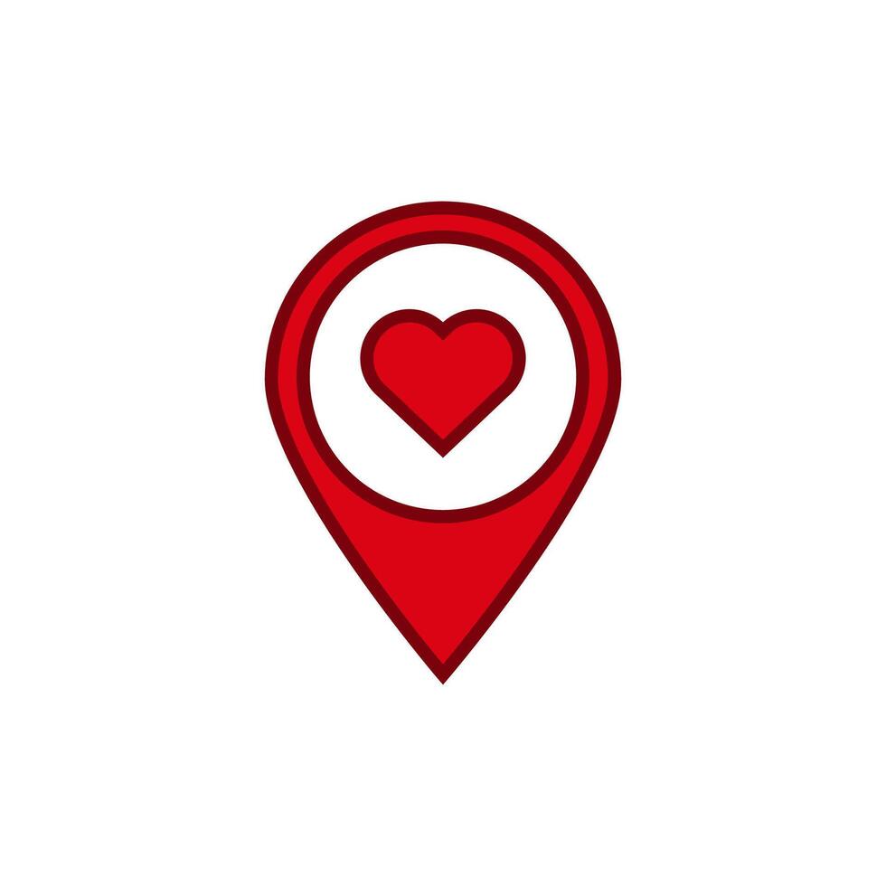 Red heart inside location marker icon symbolizing love destination and connection vector