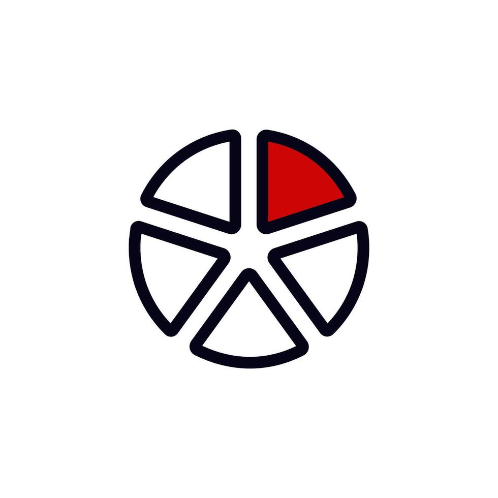 Simple red and black pie chart design with a single segment highlighted in bold outline vector