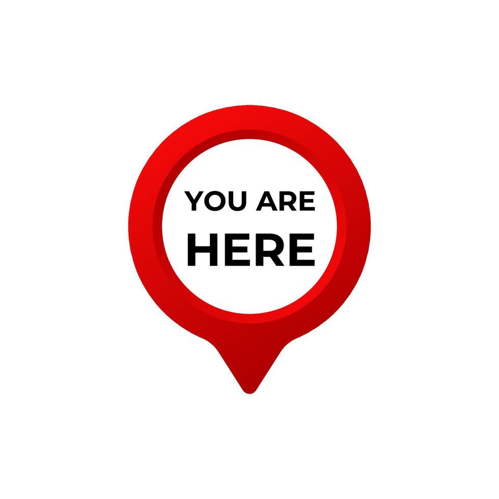 Red and white location pin with bold message in capital letters in the center vector