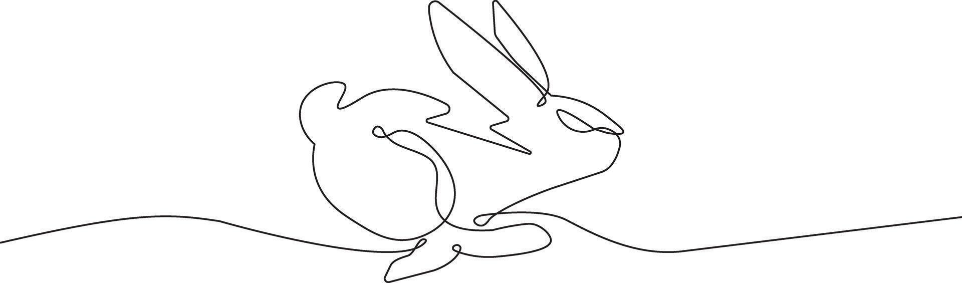 Continuous line drawing of a running rabbit, minimalist style vector