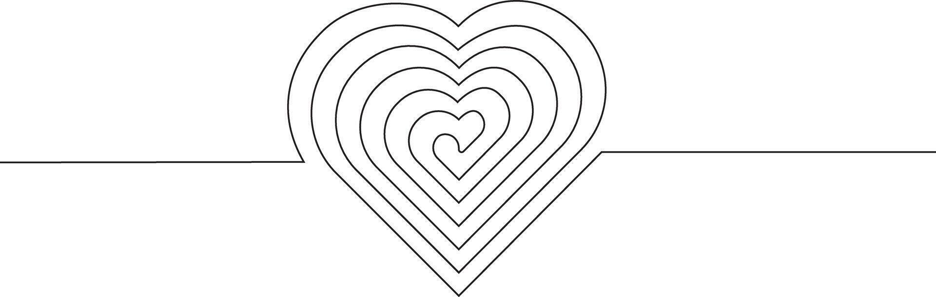 Continuous line drawing of nested hearts vector
