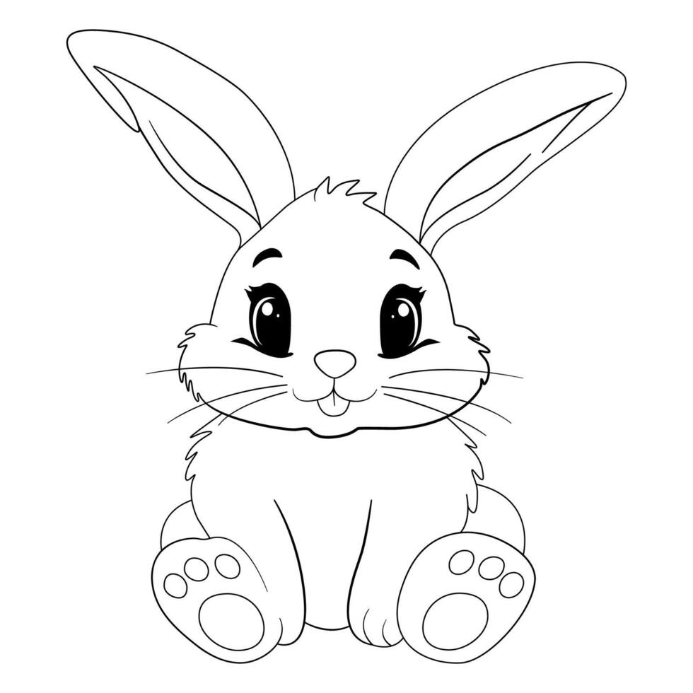 Cute Cartoon Bunny Line Drawing vector