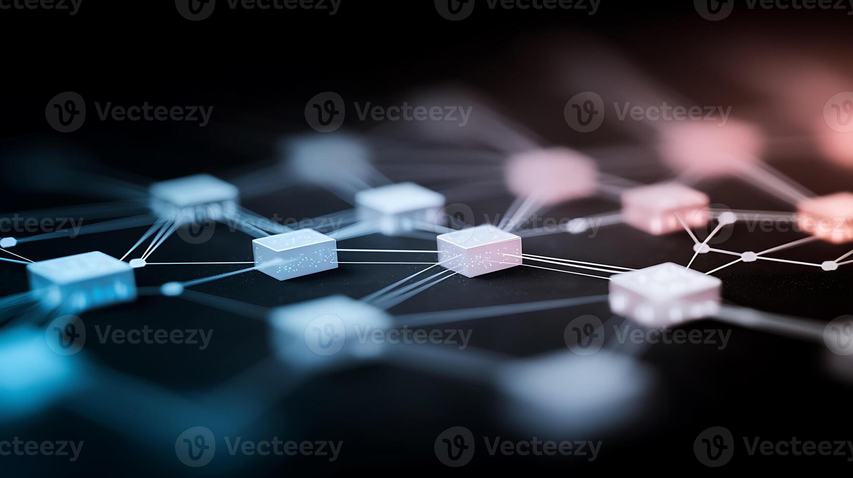 Abstract digital network connections with glowing nodes and lines against a dark background photo