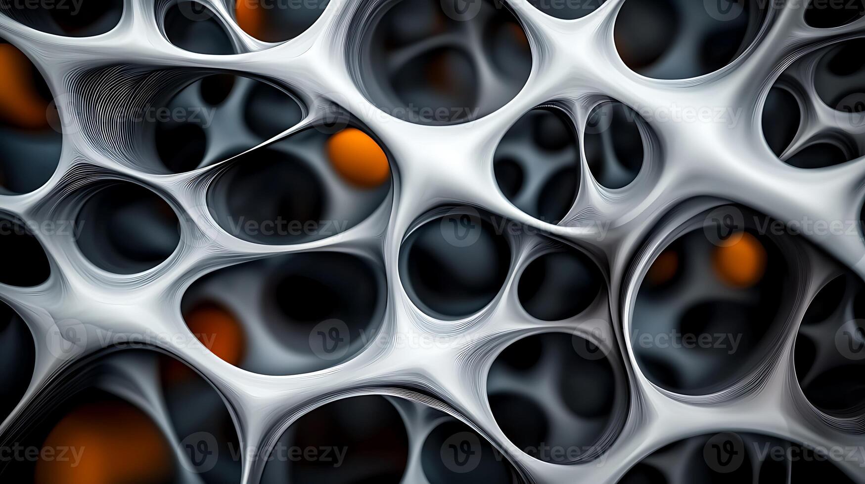 Abstract close-up of interconnected organic shapes creating a web-like structure in dark tones photo