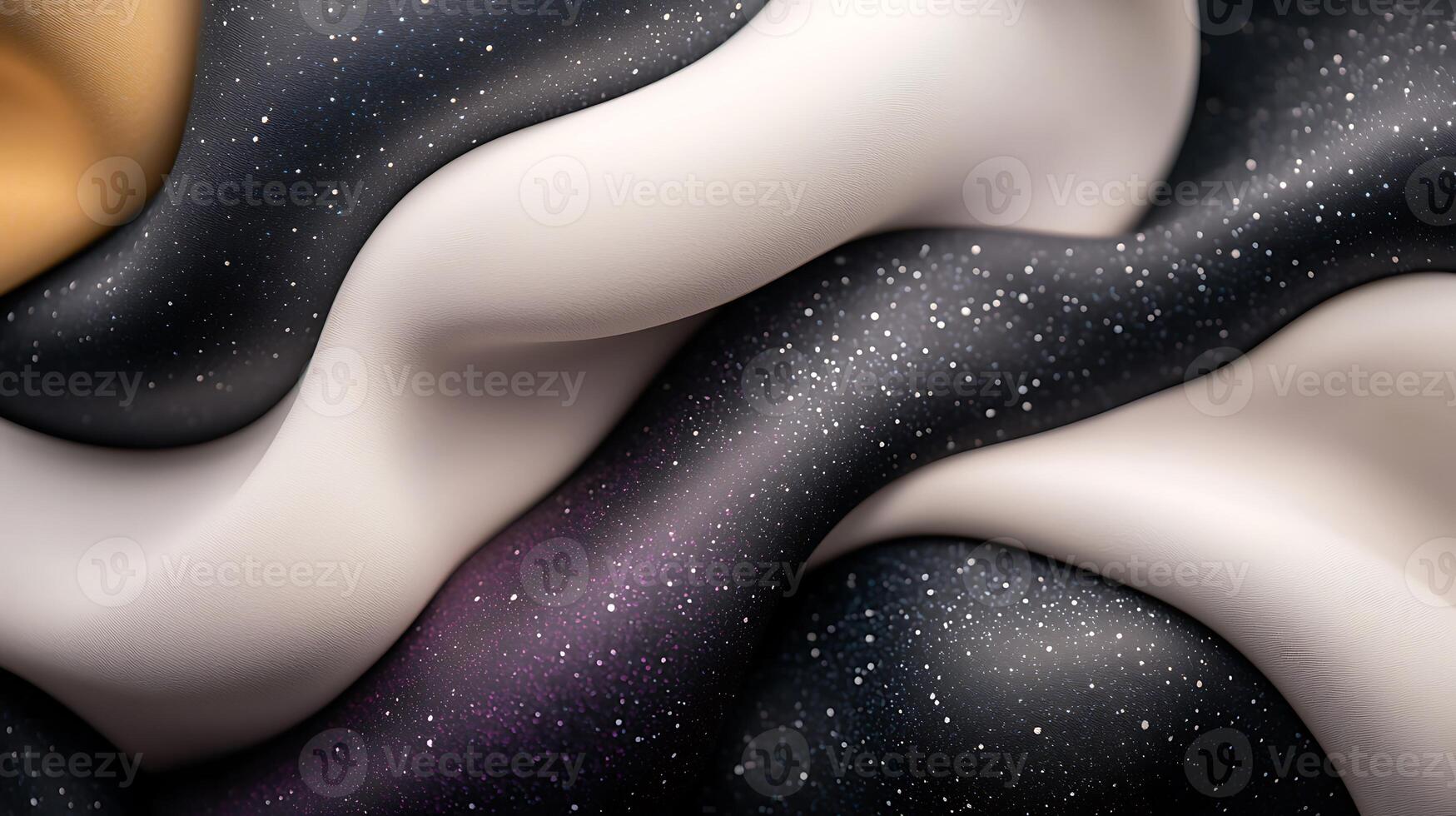 Abstract close-up of flowing fabric with a cosmic pattern, showcasing smooth textures and colors photo