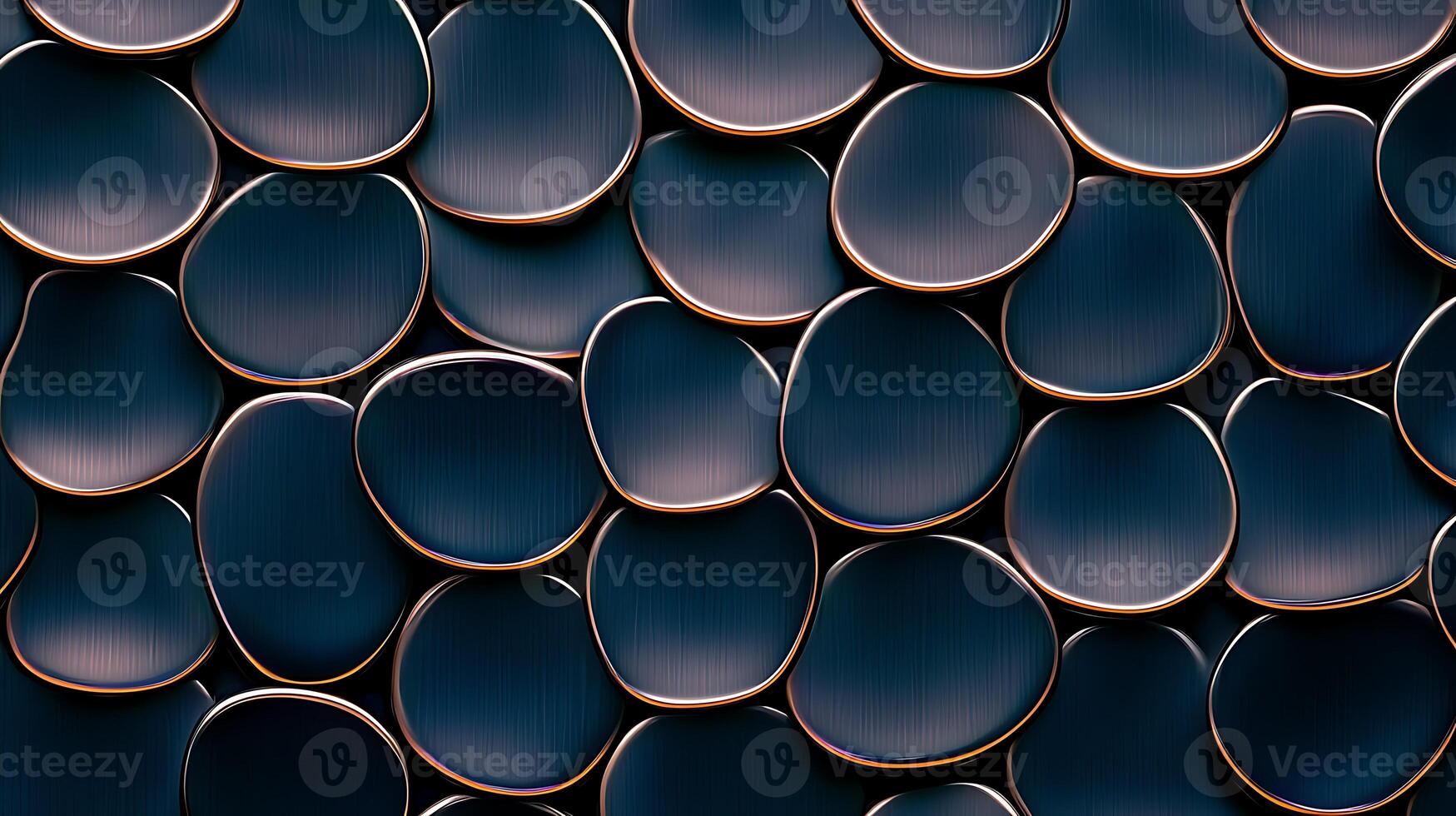Abstract close-up of dark, glossy rounded shapes with golden edges, creating a textured pattern photo