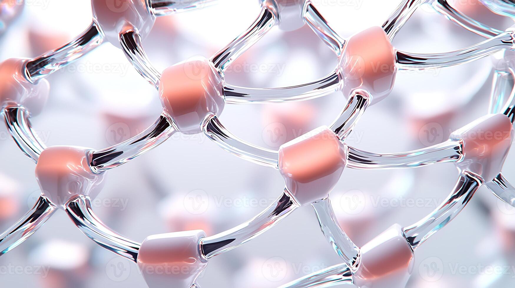 Abstract representation of interconnected molecular structures with soft pink highlights and a light background photo