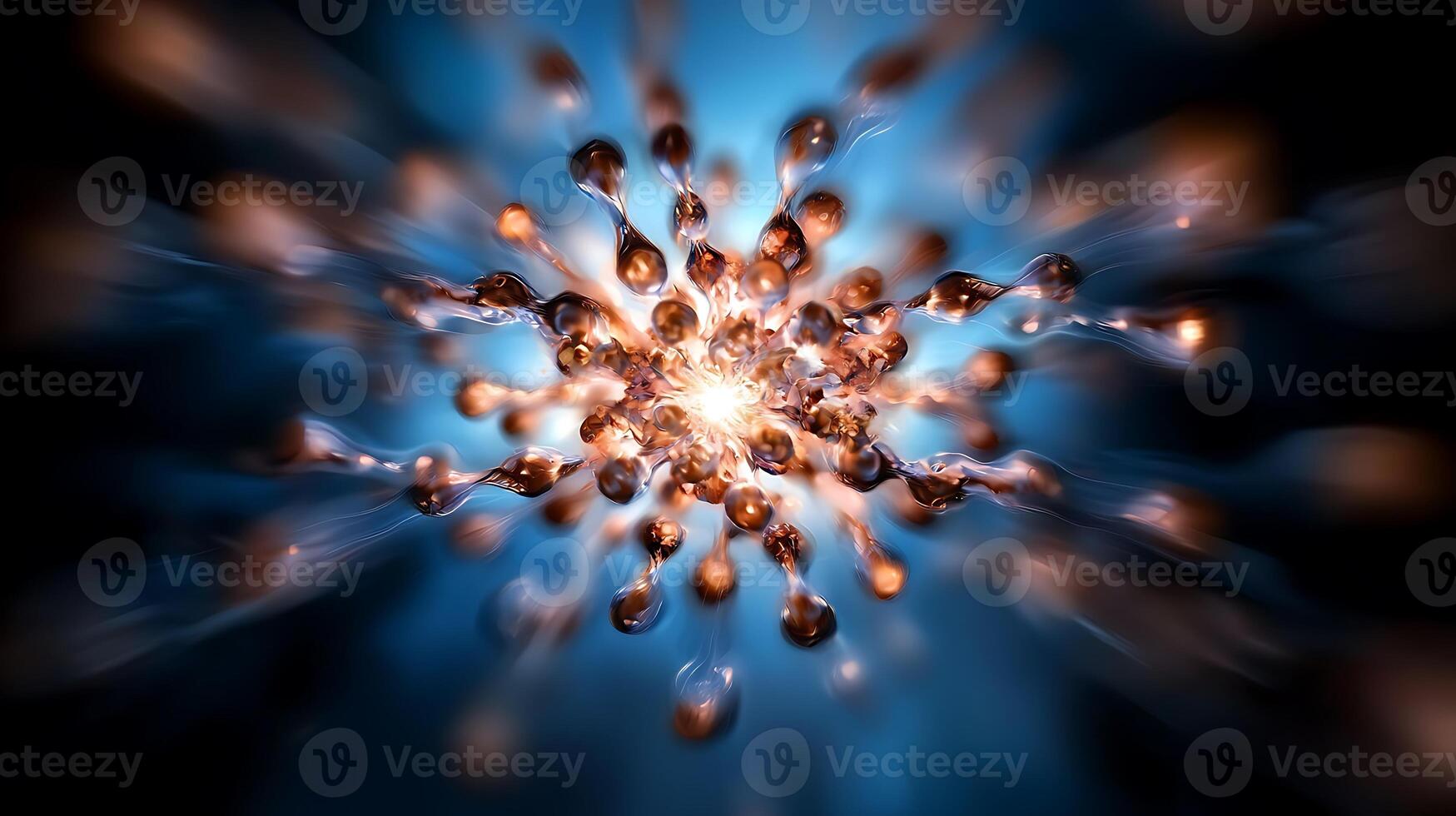 Abstract representation of energy particles colliding in a vibrant blue and orange background photo