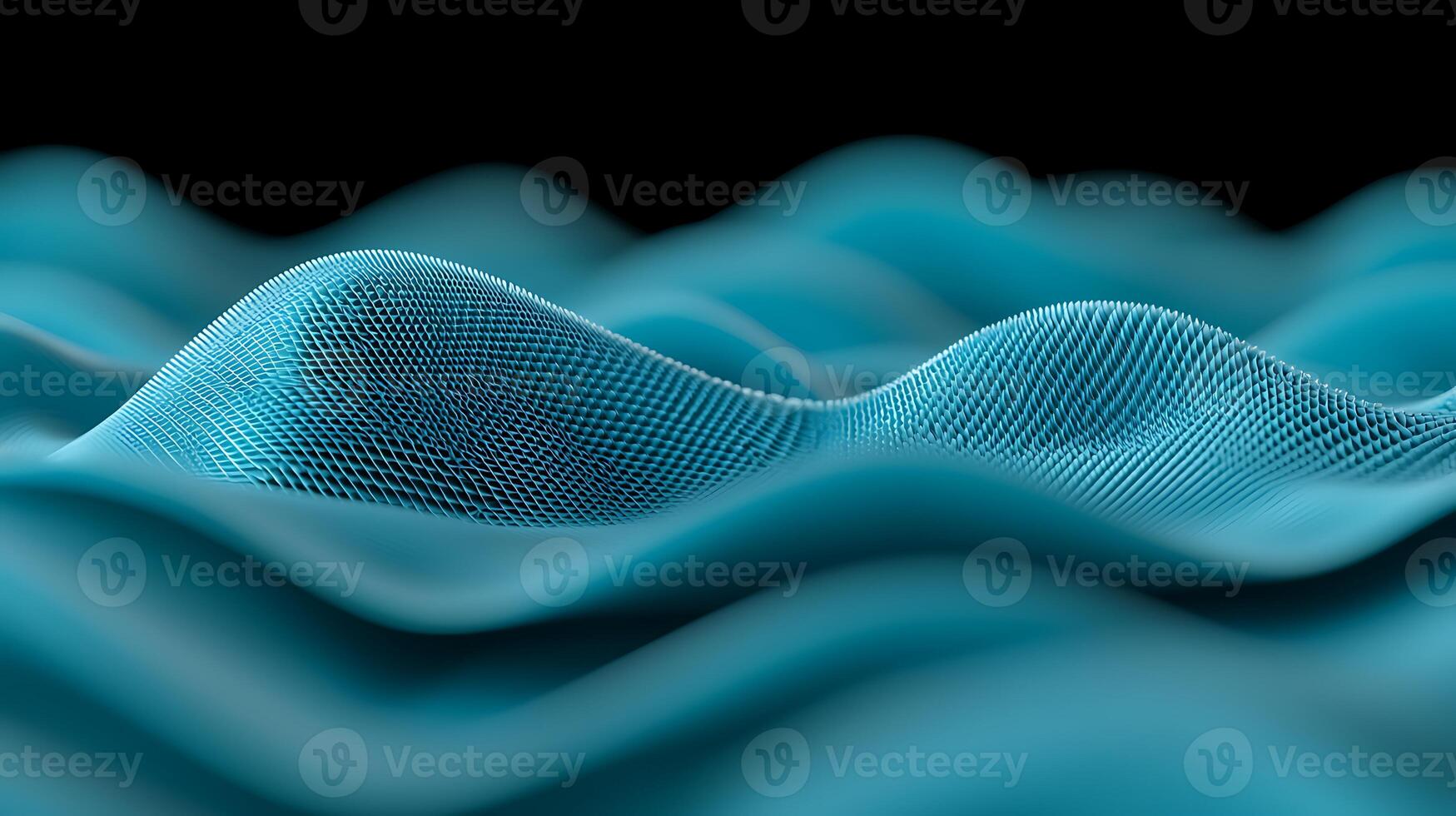 Abstract representation of flowing waves in vibrant blue tones against a black background photo