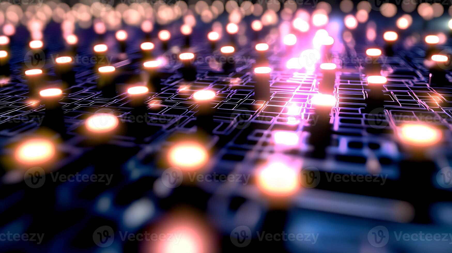 Abstract view of illuminated circuit board with glowing lights, showcasing technology and innovation photo