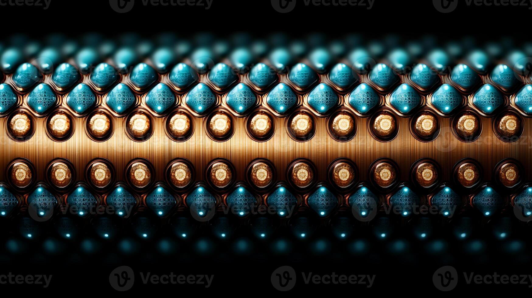 Abstract pattern of metallic spheres arranged in a linear formation with glowing accents photo