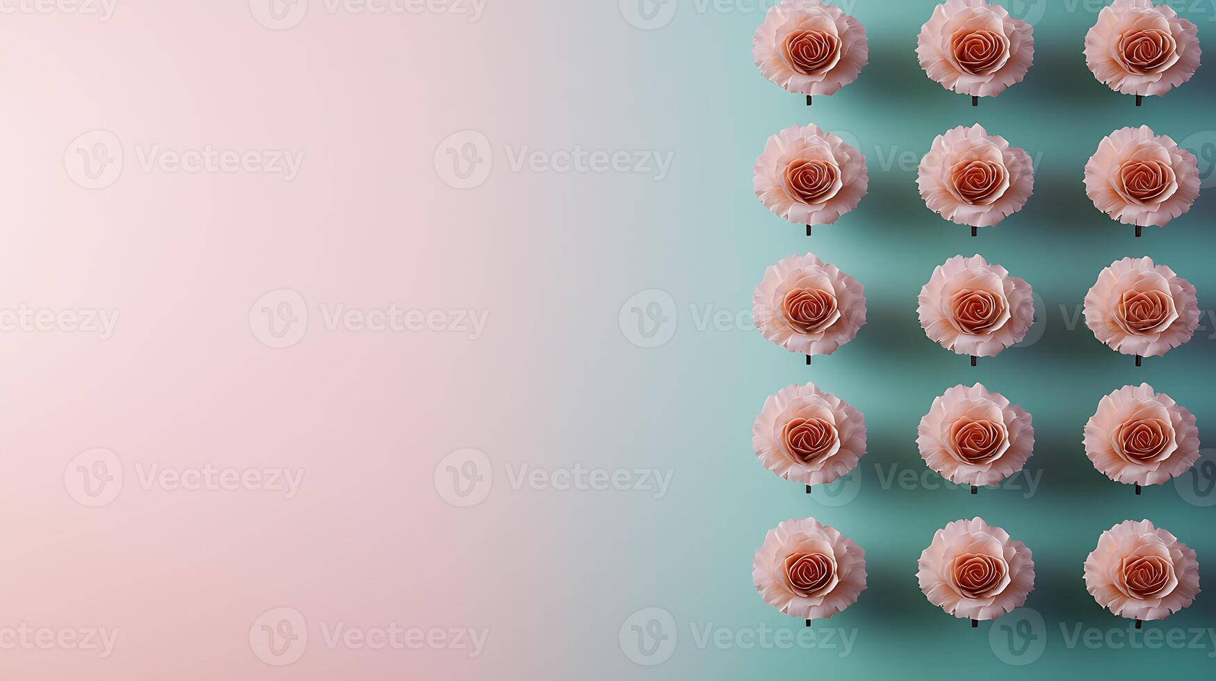 Aesthetic arrangement of pink flowers on a gradient background, creating a serene ambiance photo