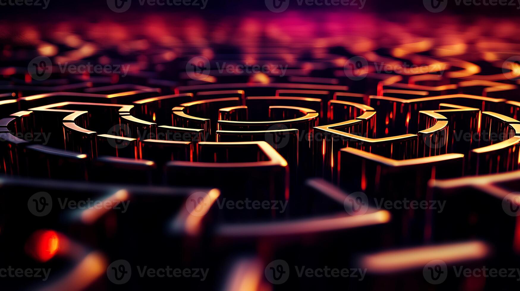 Intricate metallic maze structure with glowing edges, creating a surreal and captivating atmosphere photo
