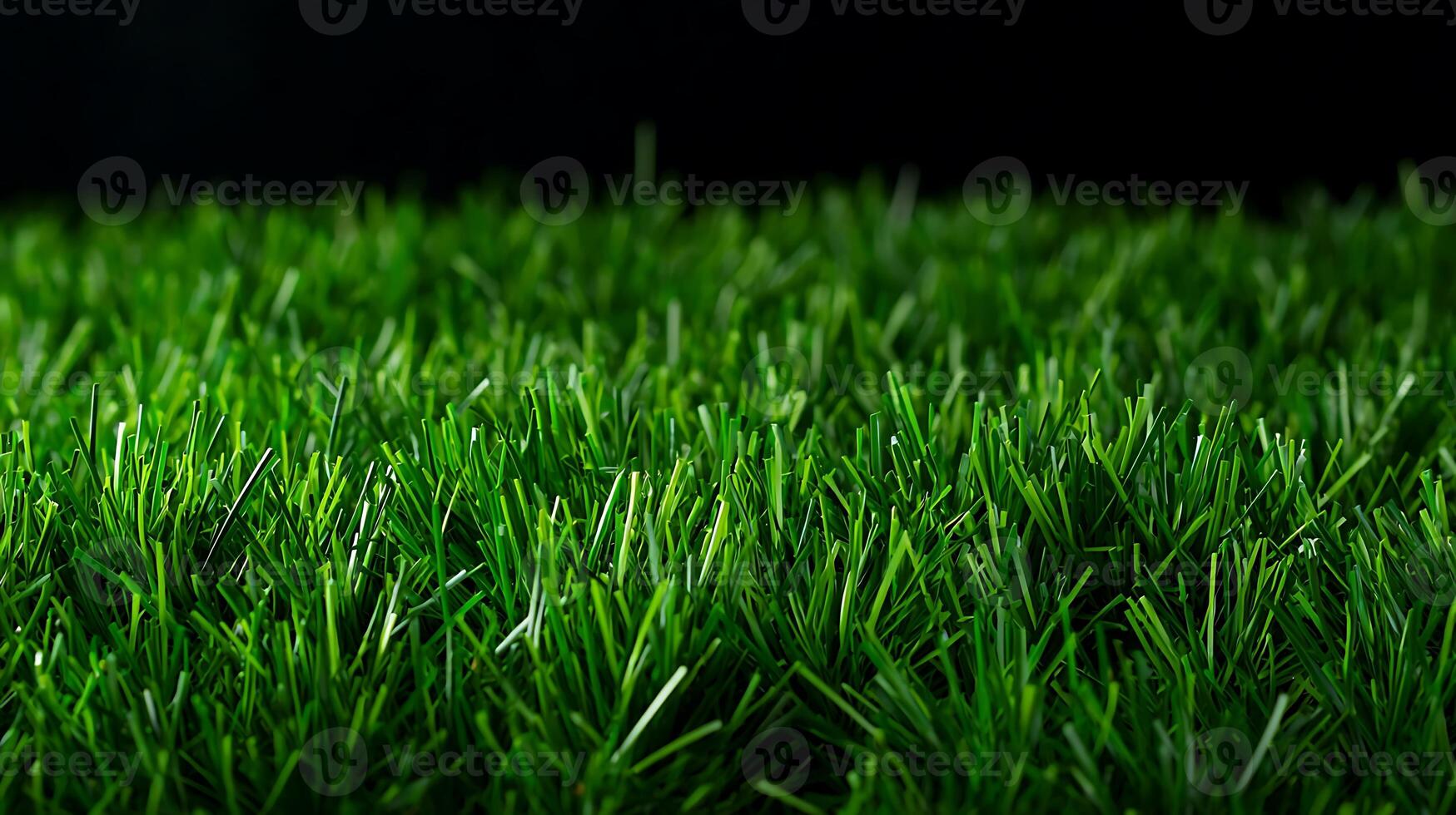 Lush Green Artificial Grass Carpet with Vibrant Blades Under Soft Lighting in Dark Background photo