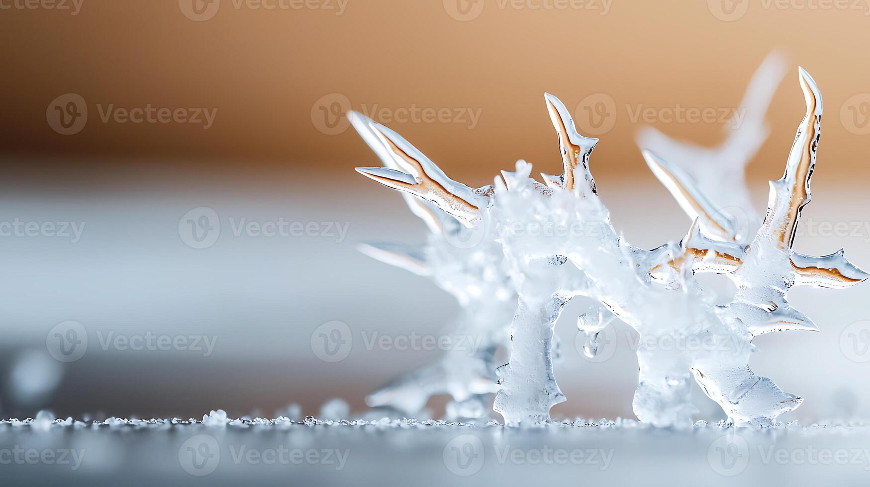 Intricate ice crystal formation on a smooth surface with a soft blurred background photo