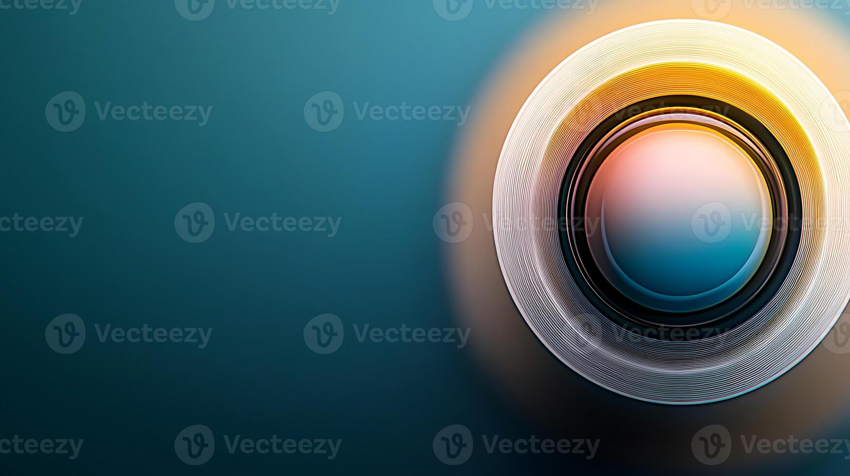Close-up of a camera lens reflecting soft light against a gradient background photo