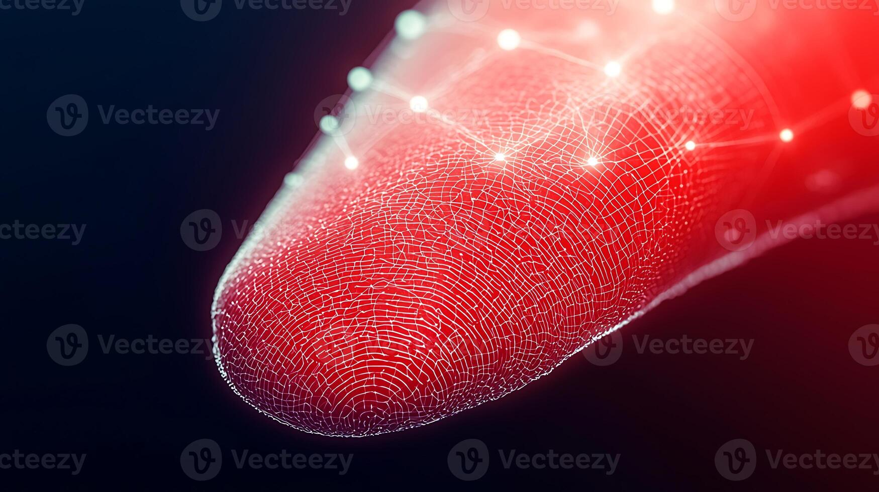 Close-up of a digital fingerprint showcasing intricate patterns and glowing connections in a dark background photo