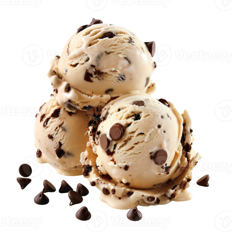 Three scoops of ice cream with chocolate chips png