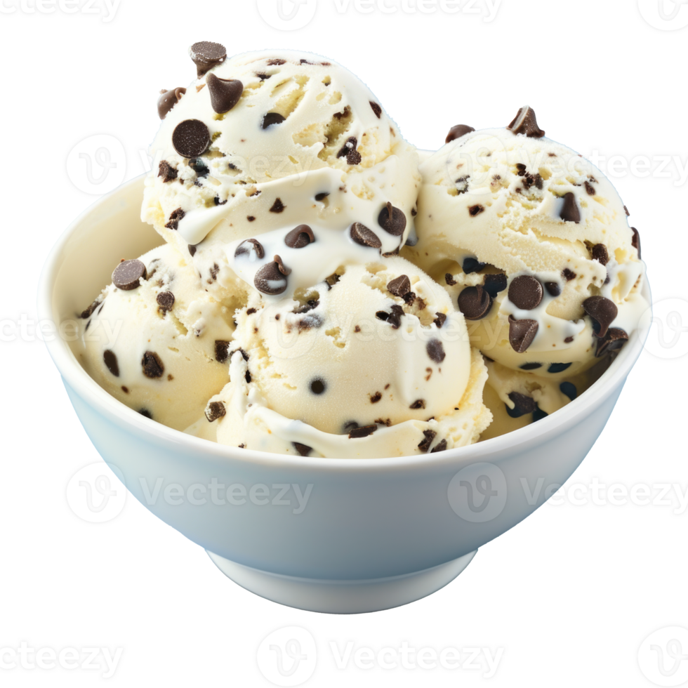 A bowl of ice cream with chocolate chips png
