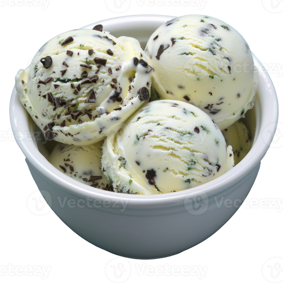 A bowl of ice cream with chocolate chips png
