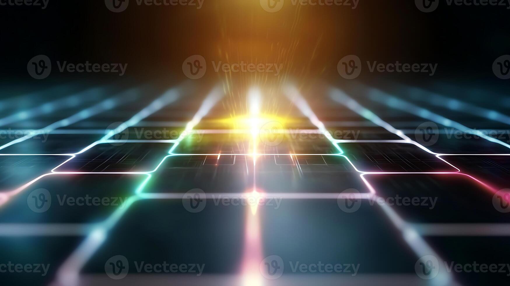 Vibrant grid pattern with glowing lights creating a futuristic atmosphere and depth photo