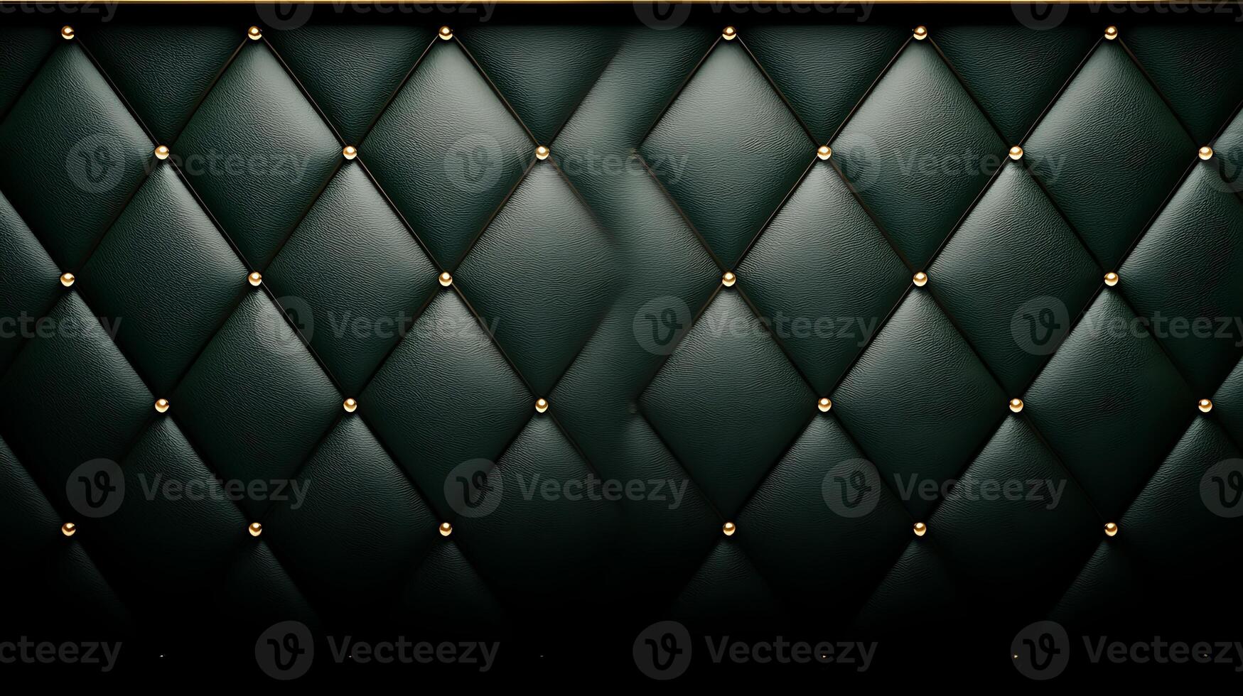 Elegant green quilted wall with golden studs, creating a luxurious backdrop for interior design photo