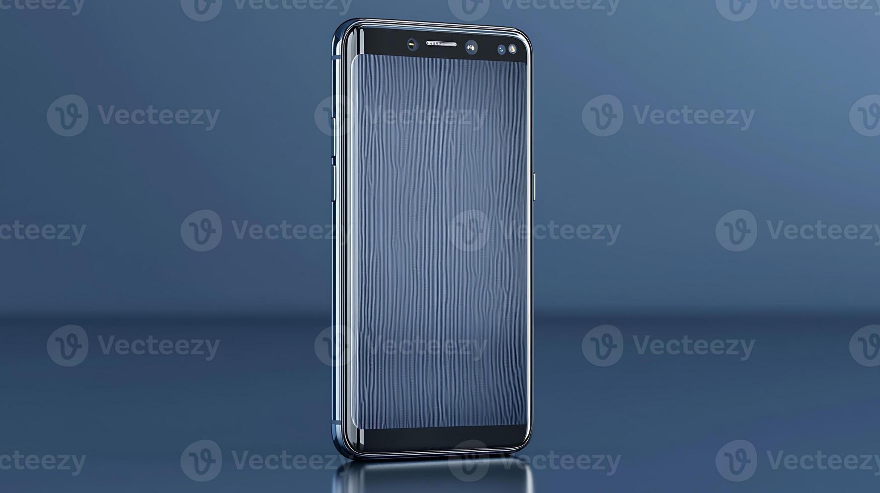 Sleek smartphone design with a textured screen, displayed on a reflective surface in a modern setting photo