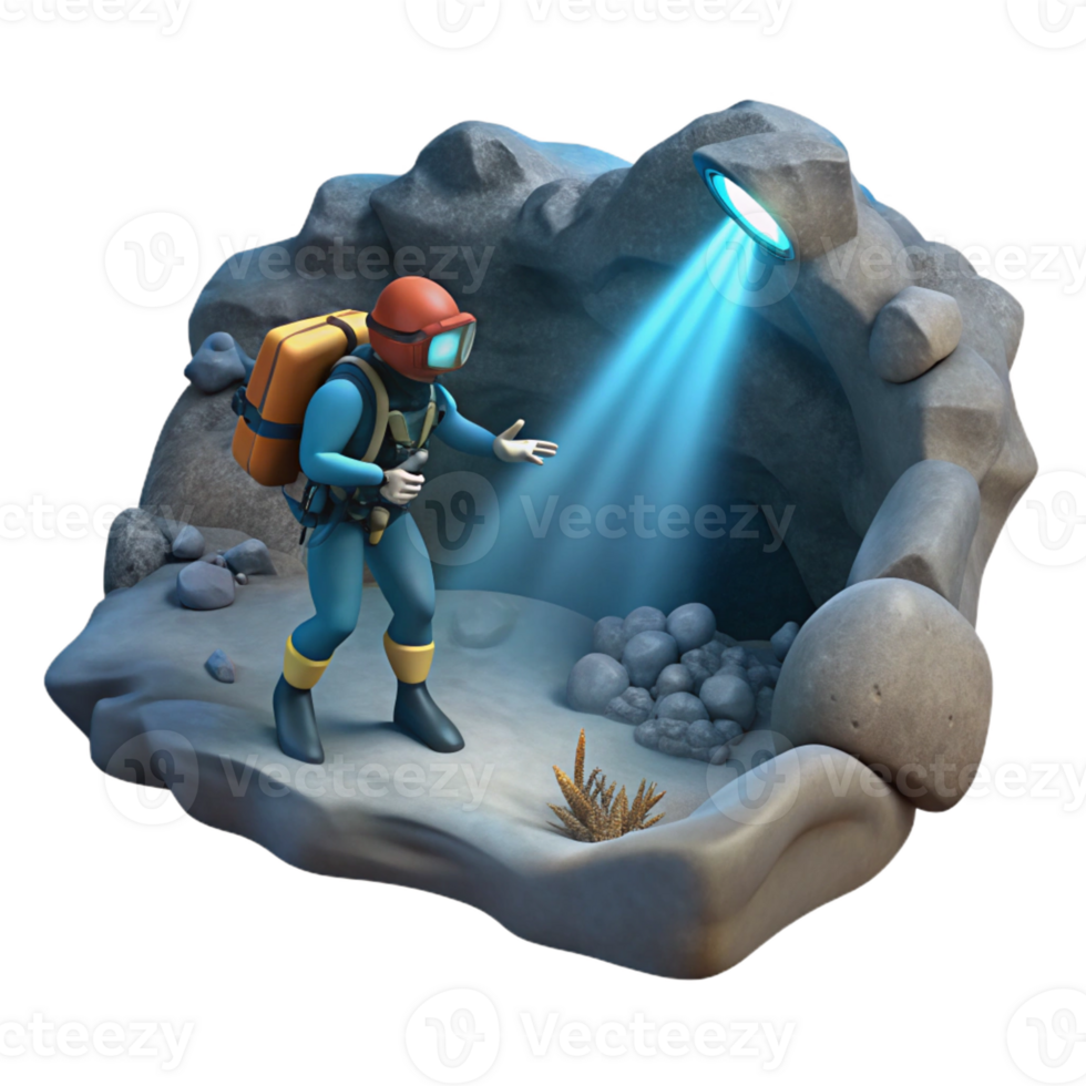 vibrant creative A diver exploring a dark underwater cave, their flashlight beam revealing ancient cave paintings, in a gritty, realistic style 4K png