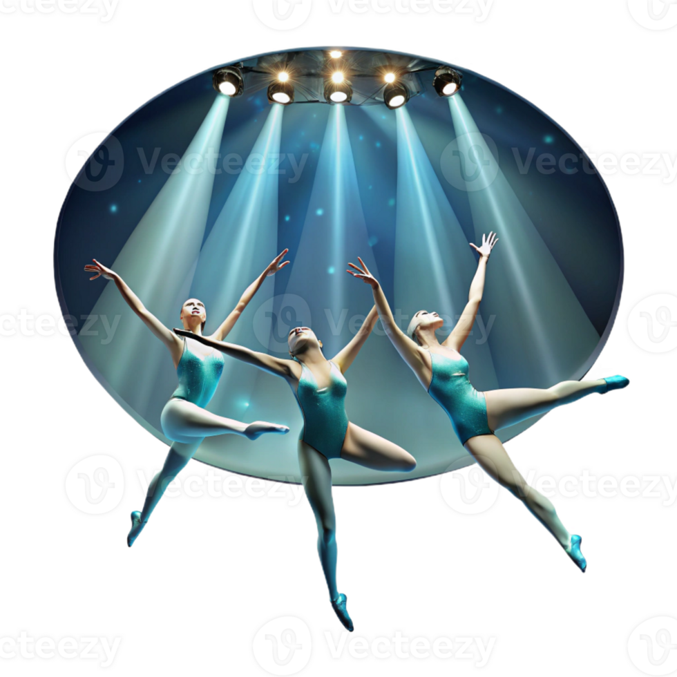 serene abstract A group of synchronized swimmers performing an underwater ballet, illuminated by spotlights from above, in a glamorous, art deco style exclusive png
