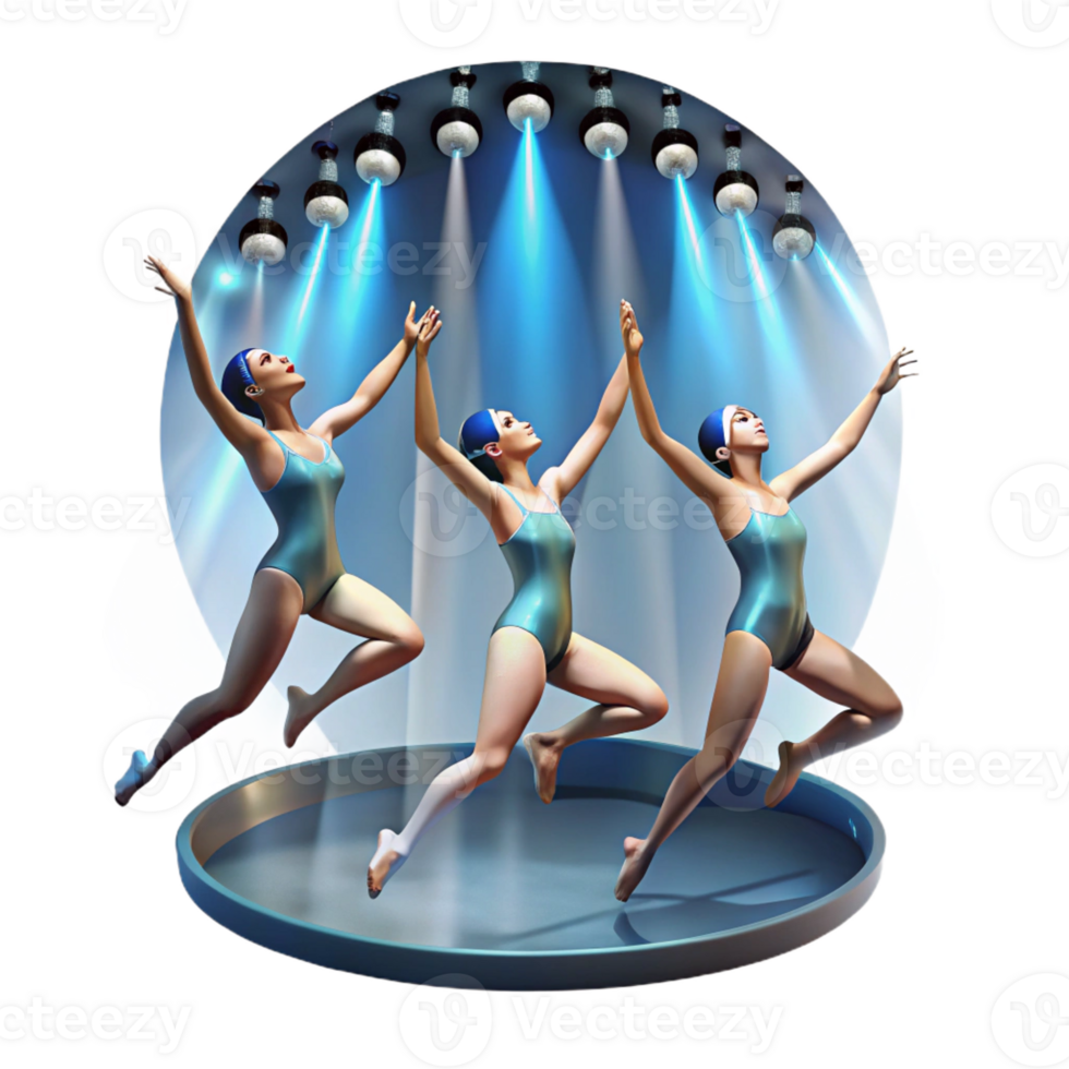 stunning classic A group of synchronized swimmers performing an underwater ballet, illuminated by spotlights from above, in a glamorous, art deco style genuine png