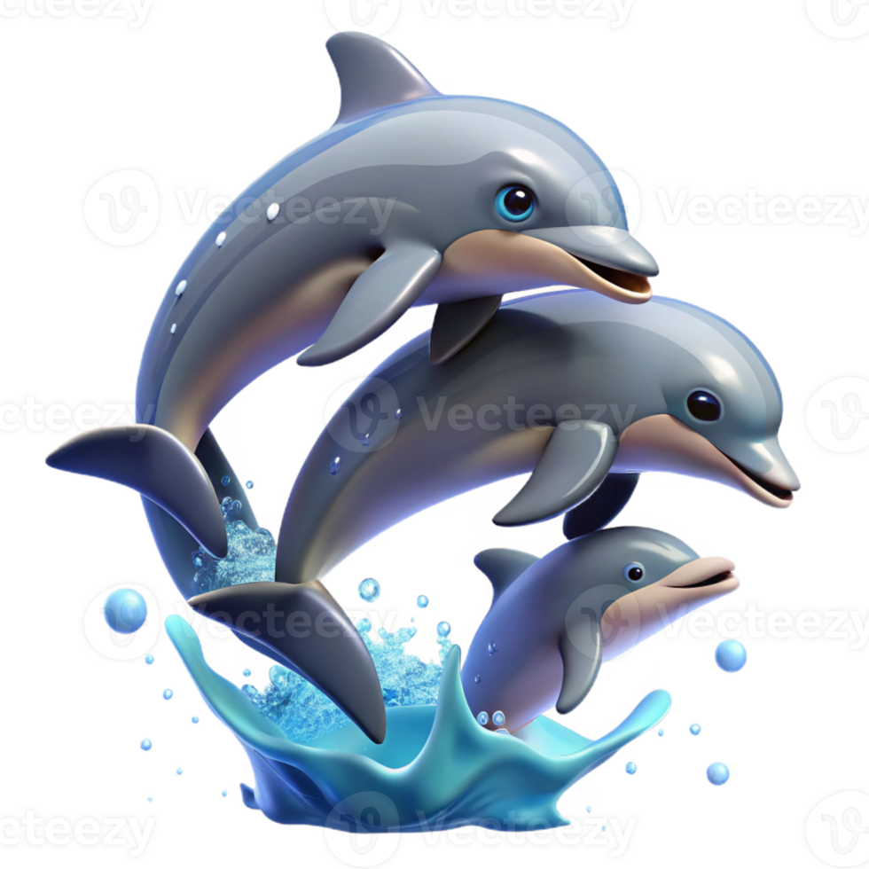 dramatic contemporary A group of dolphins jumping out of the water, dynamic pose, ocean scene authentic png