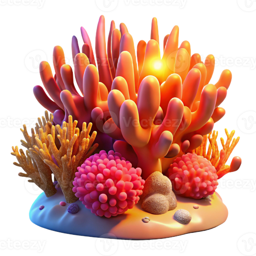 serene creative A vibrant coral reef teeming with life, illuminated by the warm glow of the setting sun, in a hyperrealistic, 8k resolution premium png