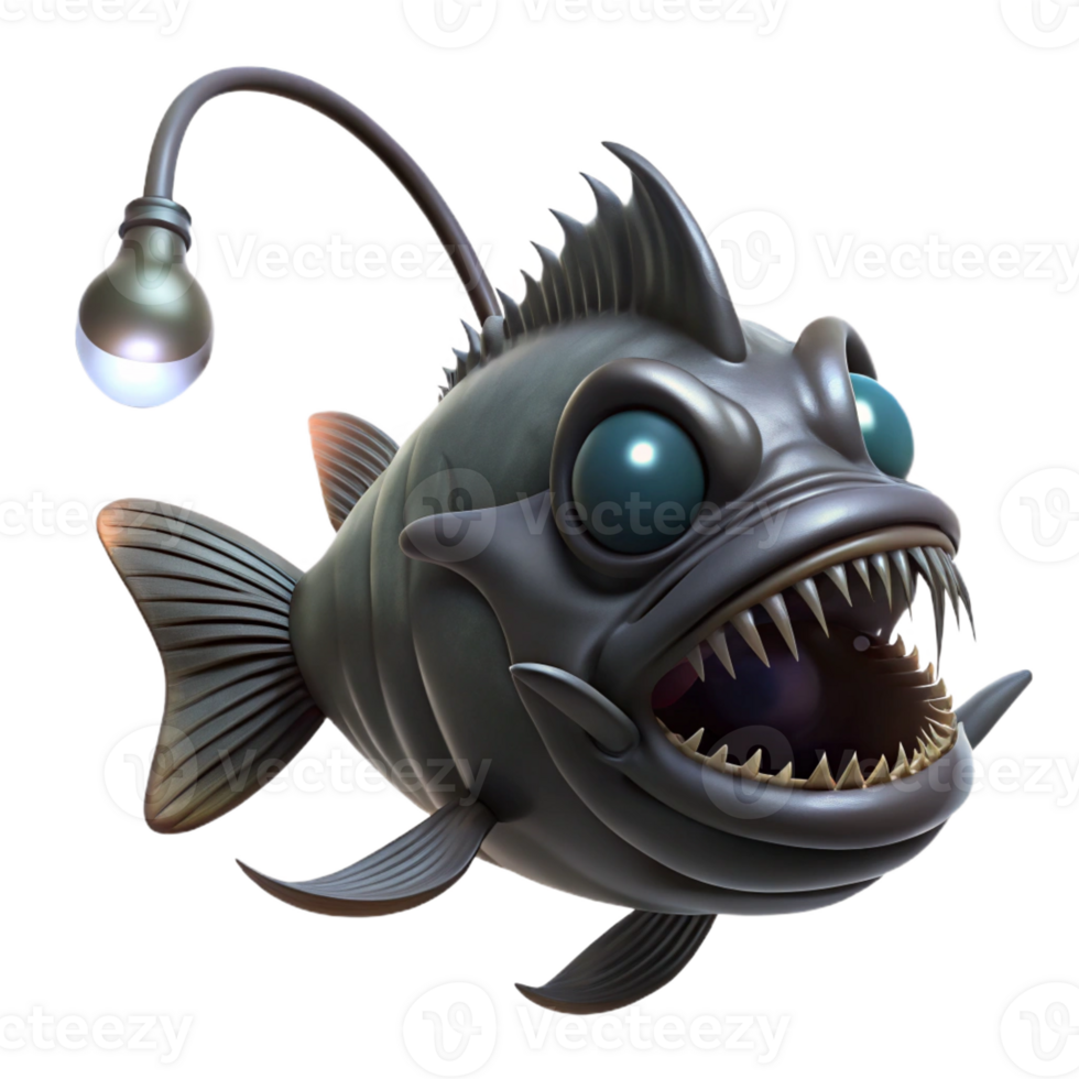 beautiful minimalist A deep-sea anglerfish, its bioluminescent lure attracting smaller fish, in a dark, horror-inspired style genuine png