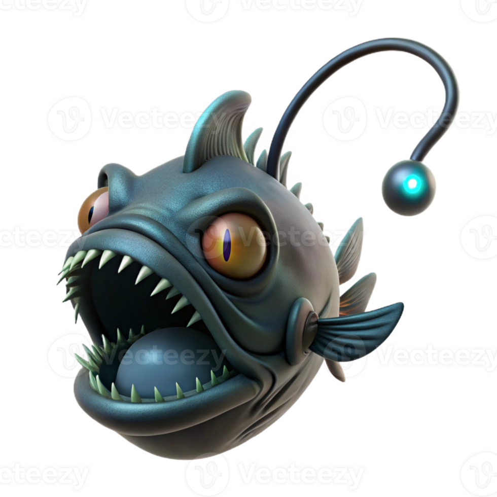 magnificent artistic A deep-sea anglerfish, its bioluminescent lure attracting smaller fish, in a dark, horror-inspired style exclusive png