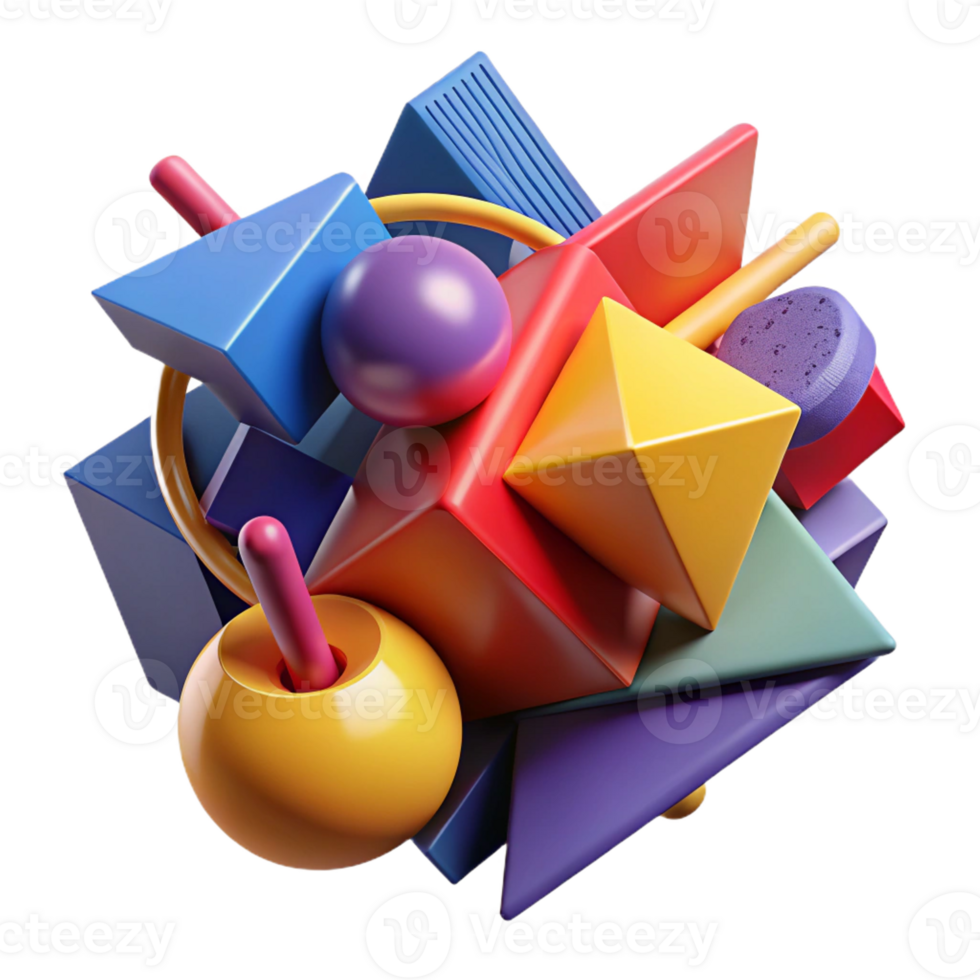 impressive classic A dynamic composition of fragmented shapes and lines, in bold, primary colors, illuminated by a harsh, contrasting light, with a cubist, abstract style authentic png