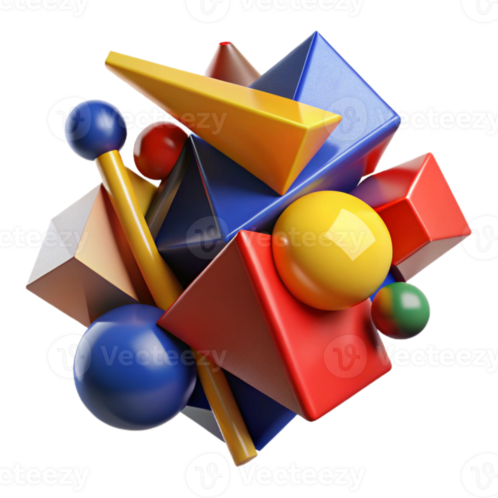 wonderful creative A dynamic composition of fragmented shapes and lines, in bold, primary colors, illuminated by a harsh, contrasting light, with a cubist, abstract style premium png