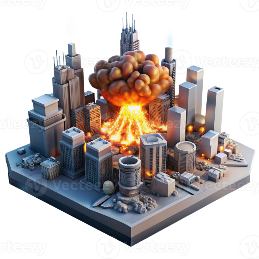 wonderful artistic A futuristic city under siege, explosions illuminating the skyline, dramatic lighting, apocalyptic style detailed png