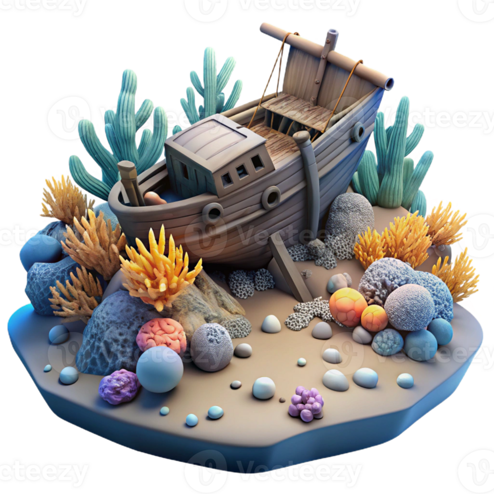 elegant classic A shipwreck resting on the ocean floor, colonized by corals and sponges, in a hauntingly beautiful, realistic style professional png