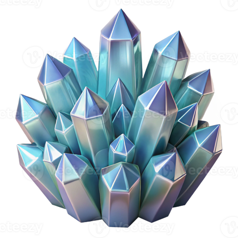 A cluster of crystalline structures in cool, icy hues, reflecting a sharp, specular light, with a futuristic, geometric style png